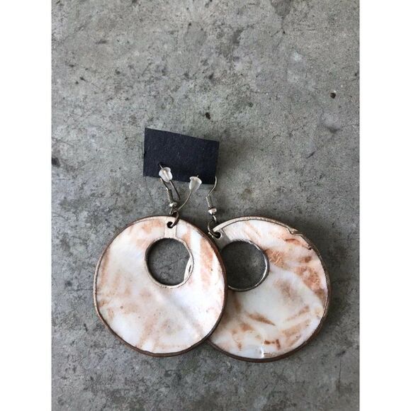 Circular Shell Large Circle Dangle Beach Earrings - Picture 9 of 10